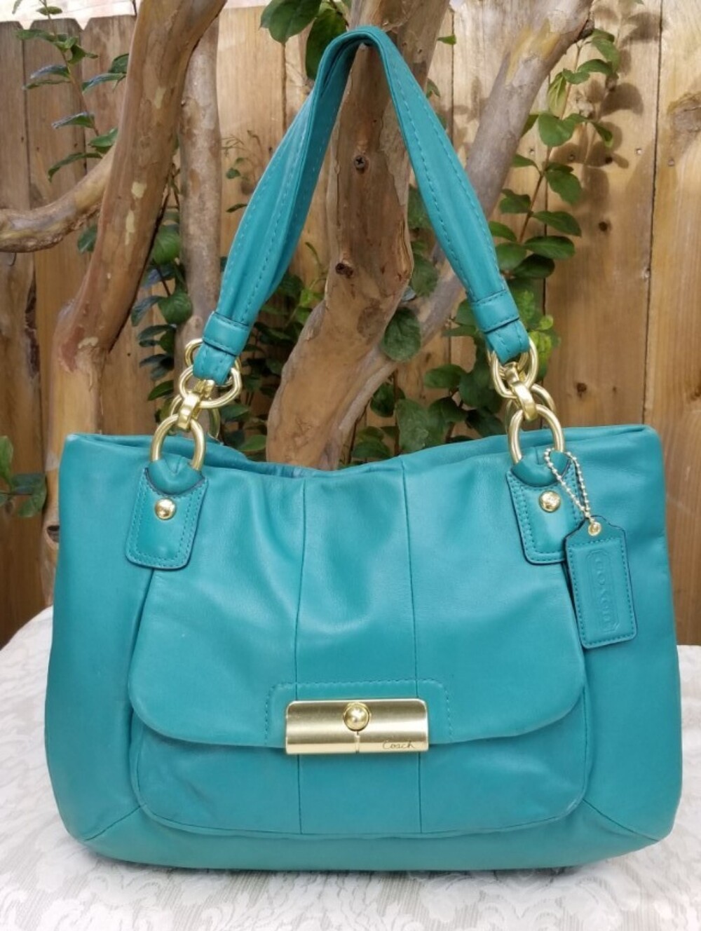 Gorgeous Coach Kristin Marine Teal Green Leather
